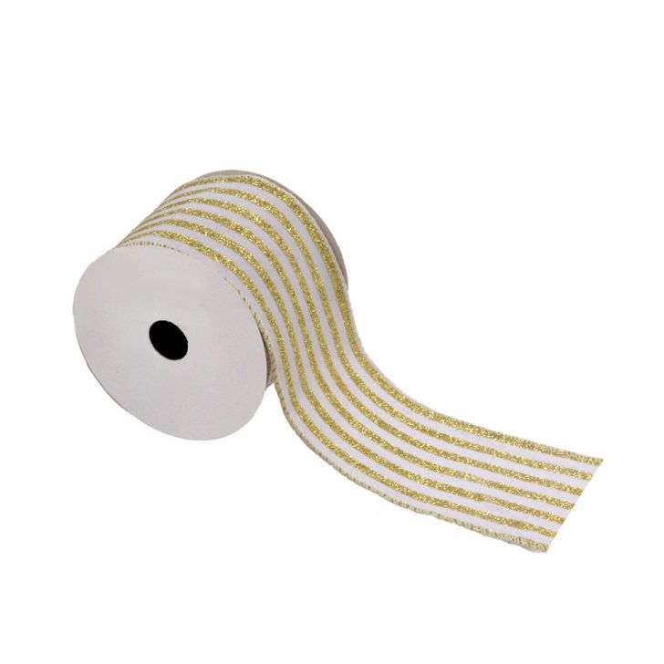 Fita Natalina Espressione Listrada Dourada e Branca