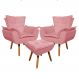 Kit 2 Poltronas Decorativas Pés Palito com Puff Opla Suede Rose - Ibiza