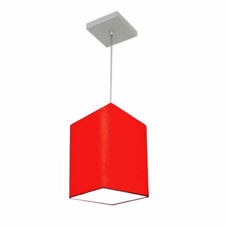 Pendente Quadrado Md-4007 Cúpula em Tecido 25/16x16cm Vermelho - Bivolt