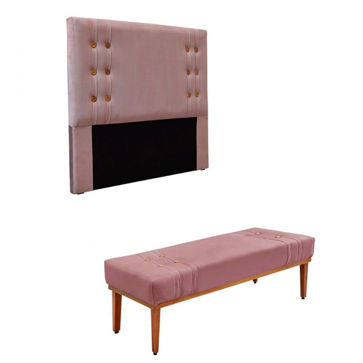 Conjunto de Cabeceira Solteiro com Recamier Gênova Veludo Lilás