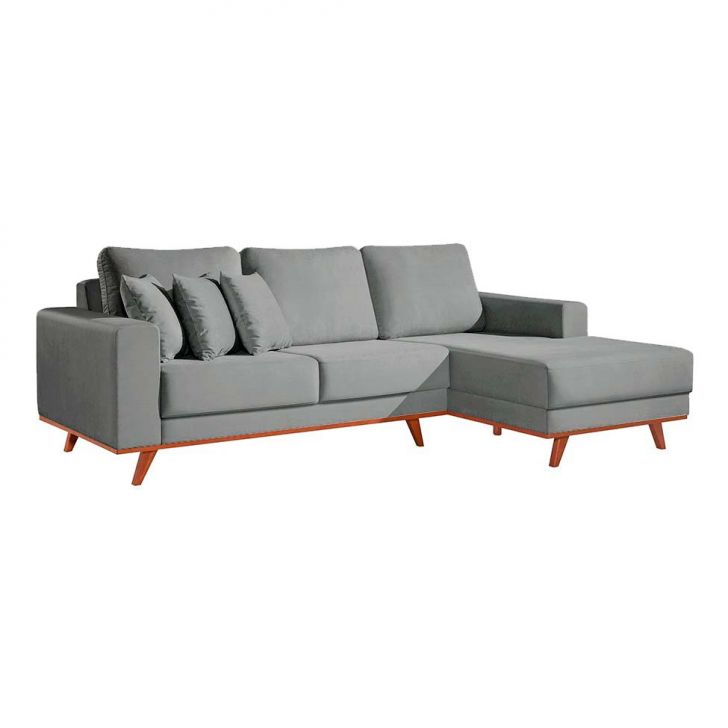 Image of Sofá 3 Lugares Lombok Com Chaise Direito Veludo Cinza PLA-MO173UP07TBWMOB