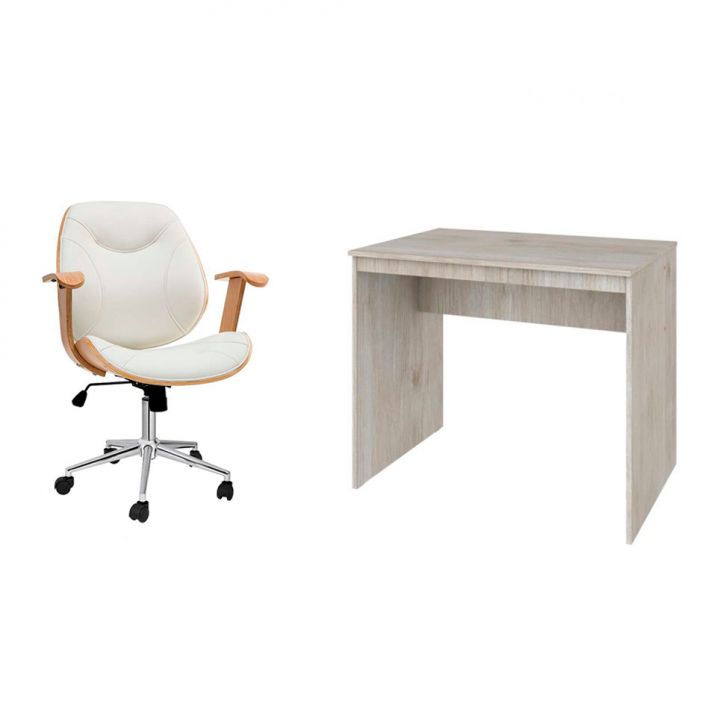 Conjunto de Mesa Office Snow com Cadeira de Escritório Diretor Giratória Antonella Branca