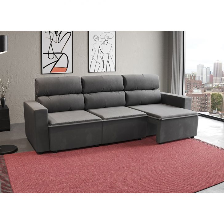 Sofá 3 Lugares Retrátil E Reclinável Hanôver Ii Suede Grafite 210 Cm