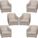 Kit 6 Poltronas Decorativas Para Sala Mila Corino Bege Pé De Plástico - Clique E Decore