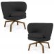 Kit 02 Poltronas Decorativas Melissa Base Ka Giratória Castanho C-465 Linho Chumbo - Domi