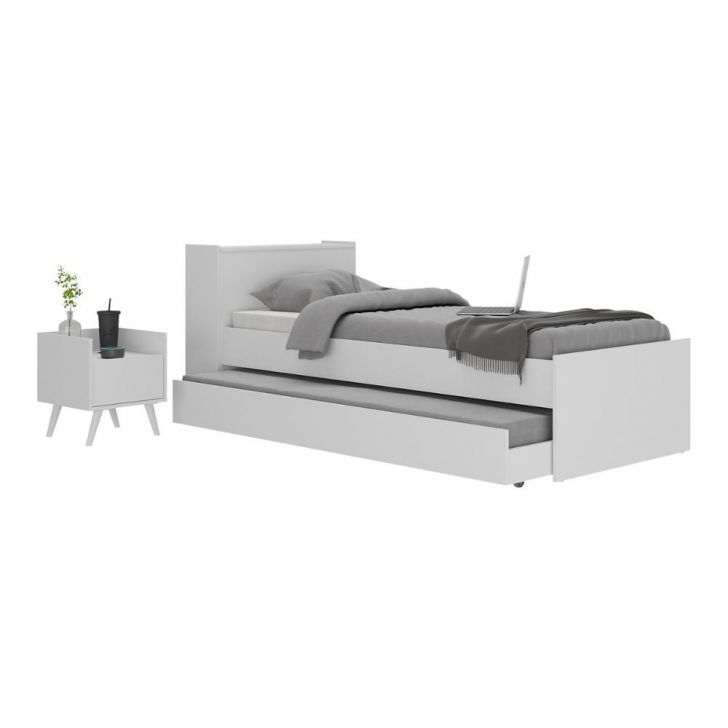 Conjunto Quarto Bicama com Colchão e Baú/Mesa de Cabeceira Retrô Multimóveis MP4222 Branco