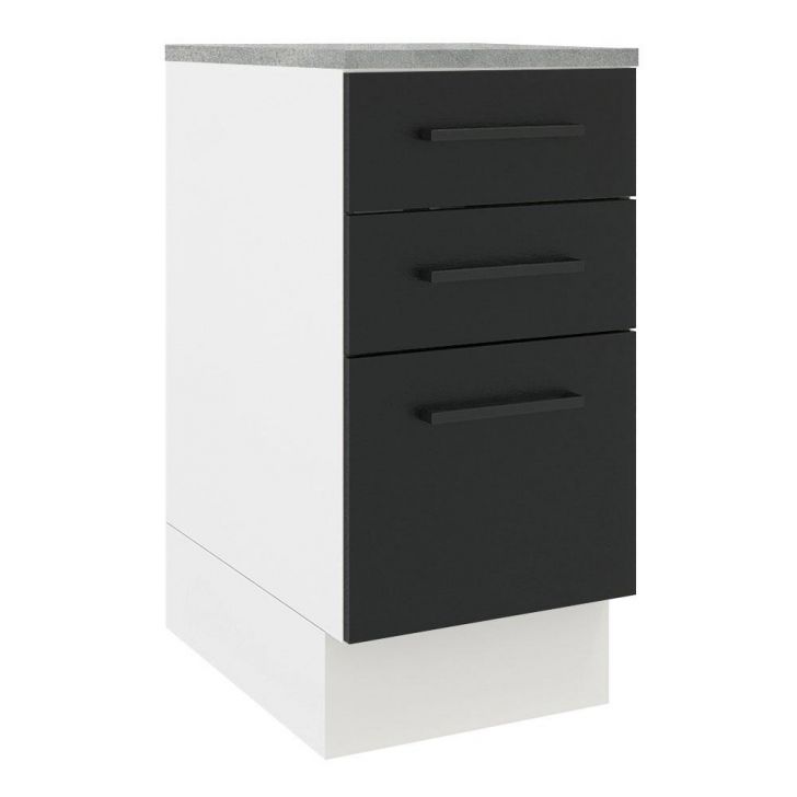 Balcão Armário de Cozinha 40 cm 3 Gavetas Branco/Preto Agata Madesa