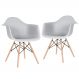 Kit 2 cadeiras Charles Eames Eiffel DAW com braços e pés de madeira clara Cinza-claro