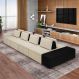 Sofá Ilha com Encosto e Almofadas Móveis Olimpo 425cm Modulado Linho/PU Bege/Preto G45 - Gran Belo