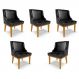 Kit 5 Cadeiras Decorativas Sala de Jantar Base Fixa de Madeira Firenze PU Preto Brilho/Castanho G19 - Gran Belo