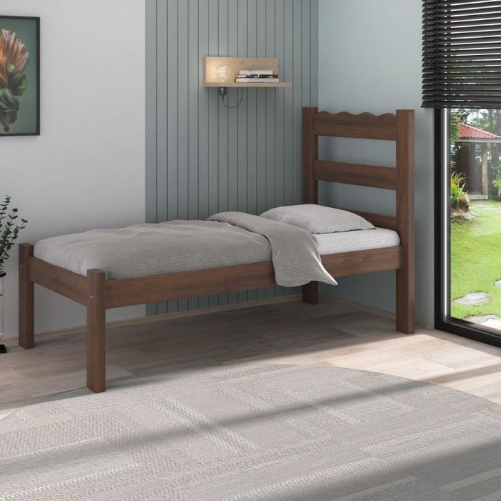 Cama de Solteiro Madeira Maciça para Colchão 78/88x188cm Multimóveis CR35254 Imbuia