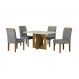 Conjunto de Mesa Retangular com Tampo de Vidro Off White e 4 Cadeiras Lorena Plus Linho Cinza e Freijó
