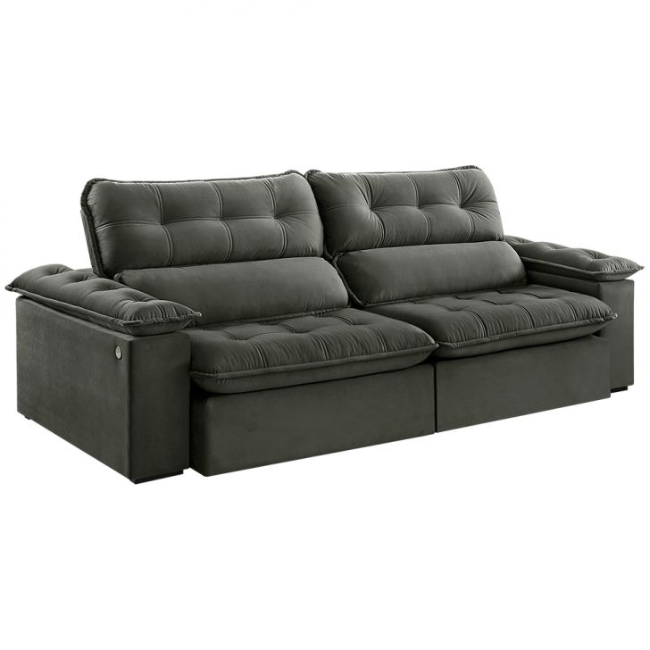 Image of Sofá 3 Lugares Retrátil E Reclinável Jobi Com Usb Veludo Cinza 234 Cm PLA-ES745UP07XCIMOB