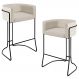 Kit 02 Banquetas Decorativas Fixas Base De Aço Preto Betina D02 Linho Cru C-443 - Lyam Decor
