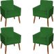 Kit 4 Poltronas Decorativas Para Sala, Escritório, Recepção Beatriz Suede Verde Pé Castanho - Clique E Decore