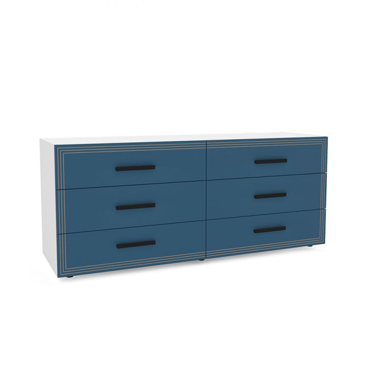 Cômoda Valência 6 Gavetas Azul E Branca