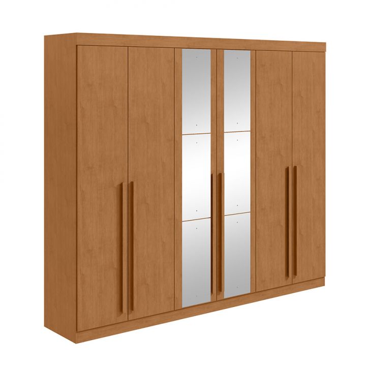 Guarda-roupa Casal Com Espelho Bertha 6 Portas 4 Gavetas Amêndoa Clean