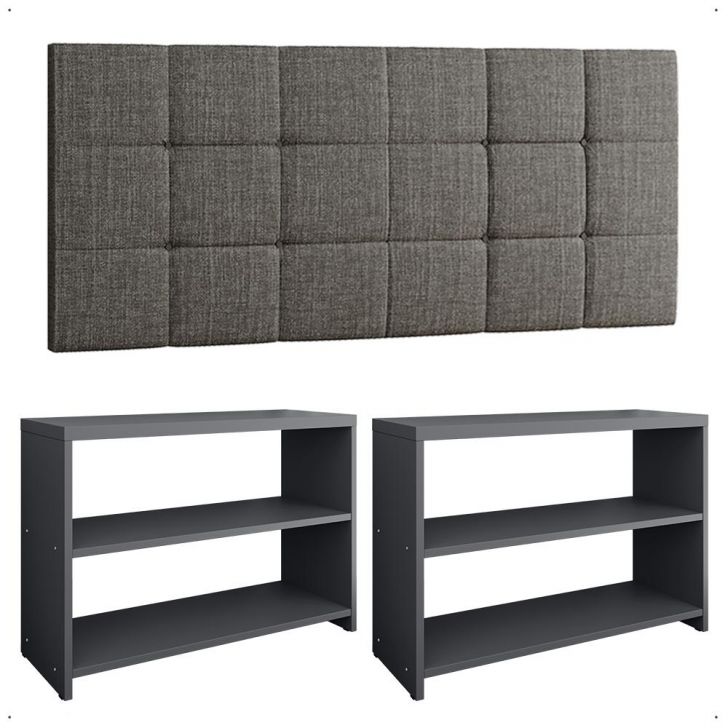 Kit Quarto 2 Sapateira Recamier Organizadora 9 Pares Calçados Cinza Cabeceira Suspensa Cama Box Casal 1,40 Linho - Lojas RPM