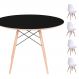Conjunto Mesa Eames Eiffel DSW Redonda Preta 120cm + 4 Cadeiras Eames DSW - Branca