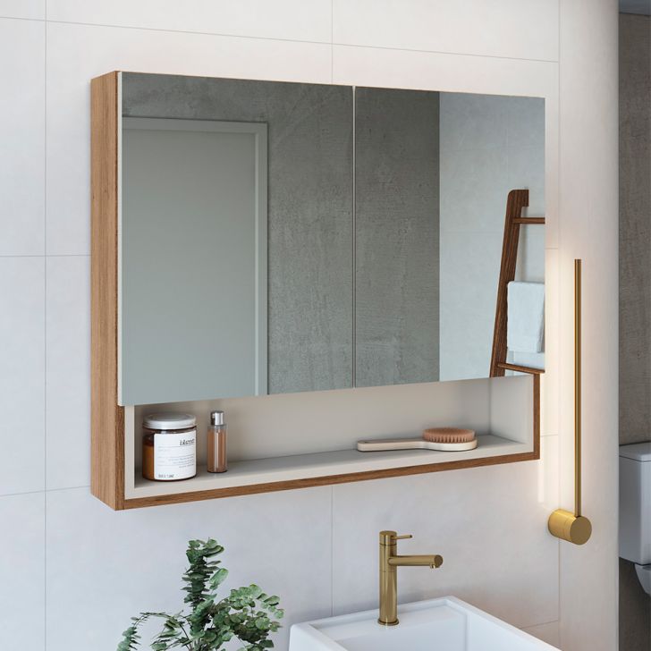 Armário de Banheiro com Espelho Helena 2 PT Mel e Arenas