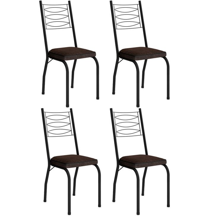 Kit 4 Cadeiras Aço Carbono Tubular Metálica Acabamento D-25 Luana Preto/Imbuia