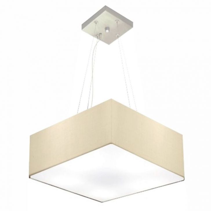 Pendente Quadrado Md-4194 Cúpula em Tecido 12-40x40cm Algodão Crú - Bivolt
