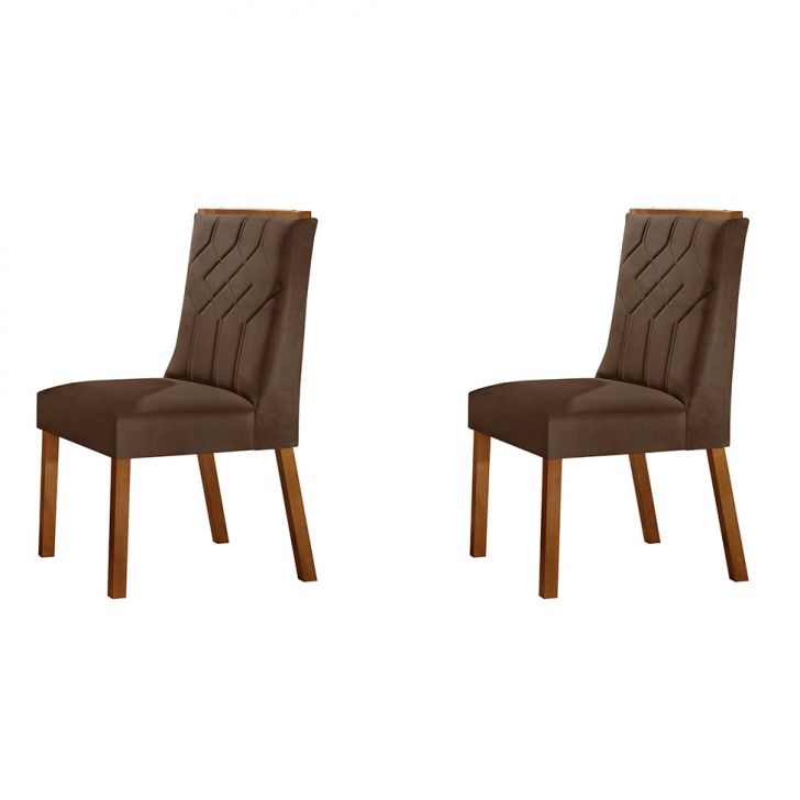 Conjunto com 2 Cadeiras Varsovia Luxo Veludo Marrom e Imbuia