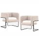 Kit 02 Poltronas Decorativas Scarlett D02 Base de Aço Preto Veludo Bege B-309 - Lyam Decor
