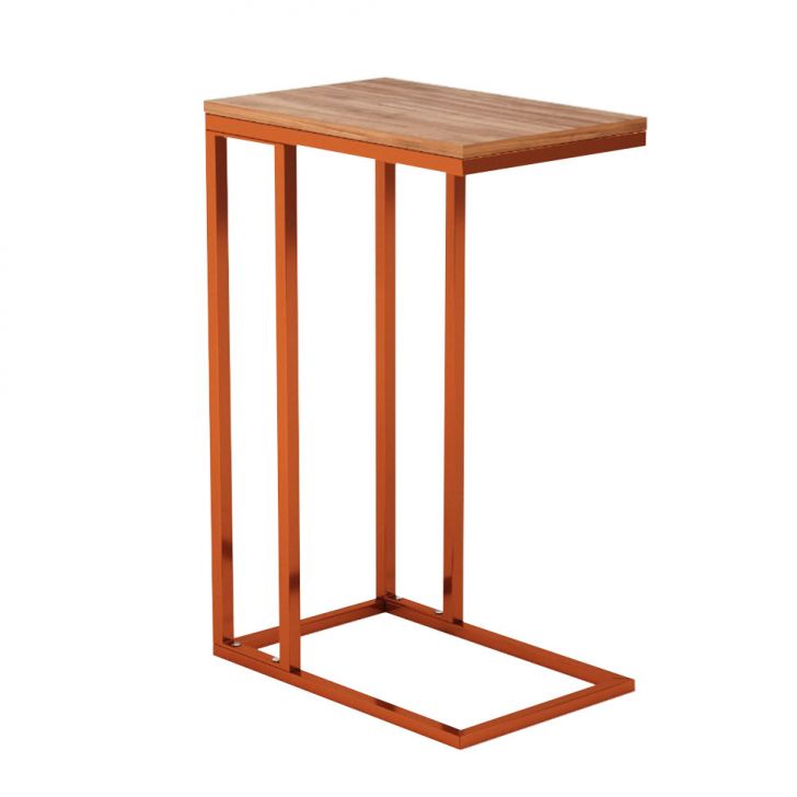 Mesa Lateral Retangular Elena Wood Cobre e Marrom