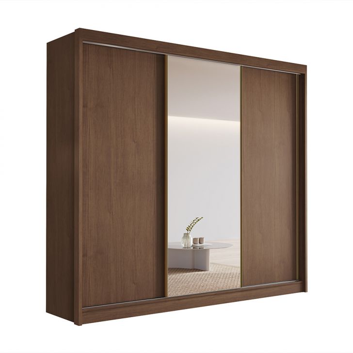 Guarda-roupa Casal Com Espelho Siena 3 Portas 6 Gavetas Cacau