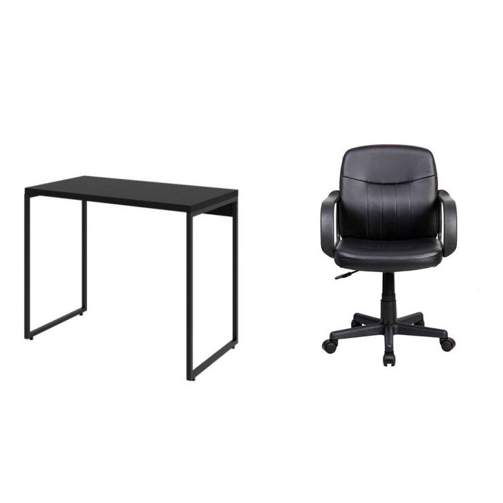 Conjunto de Mesa Studio com Cadeira de Escritório Secretária Giratória Clean Preta