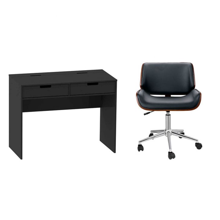 Conjunto de Mesa New com Cadeira de Escritório Diretor Giratória Lauren Preta