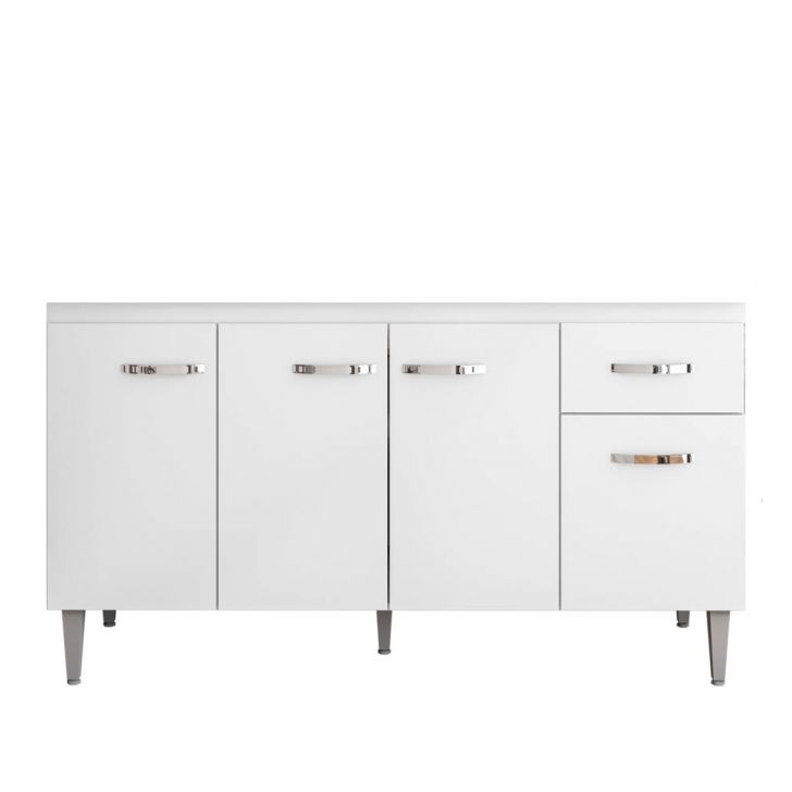 Balcão Gabinete Para Pia Sem Tampo 150cm 4 Portas e 1 Gaveta Flex Gabriela Branco/Preto - AJL Móveis