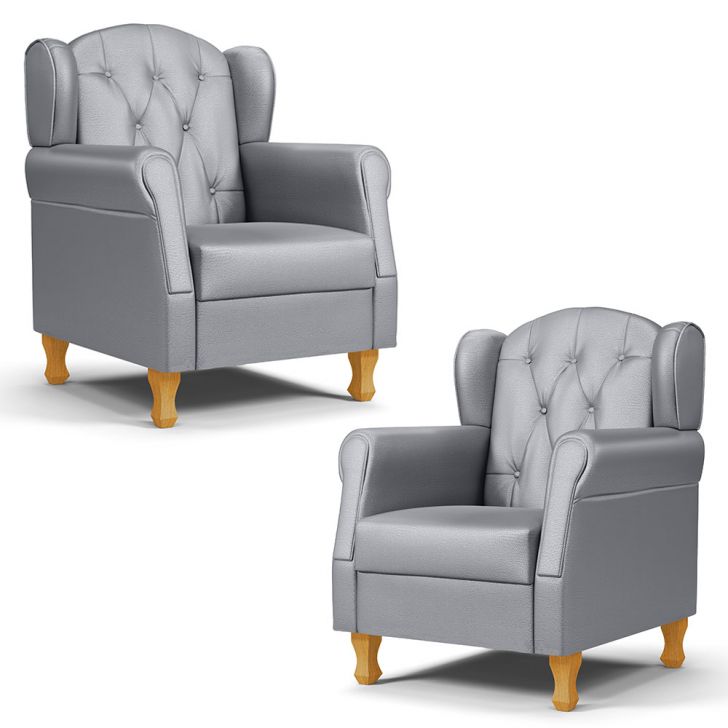 Kit 02 Poltronas de Amamentação e Descanso Pés Madeira Lucy P04 Sintético Cinza - Mpozenato