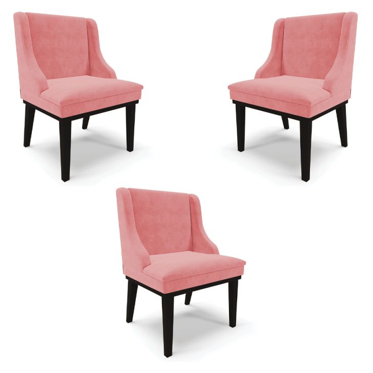 Kit 3 Cadeiras Decorativas Sala de Jantar Base Fixa de Madeira Firenze Suede Rosê/Preto G19 - Gran Belo
