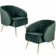 Kit 02 Poltronas Decorativas Fixa Pés Palito New Bronze Agnes D02 Veludo Verde C-303 - Lyam Decor