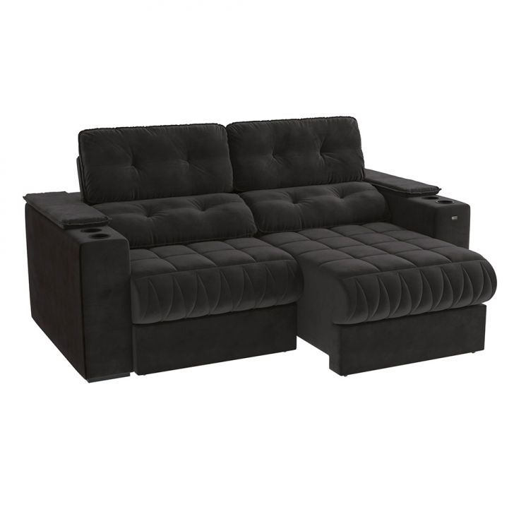 Image of Sofá 3 Lugares Retrátil E Reclinável Premier Veludo Preto PLA-KA161UP96KHNMOB