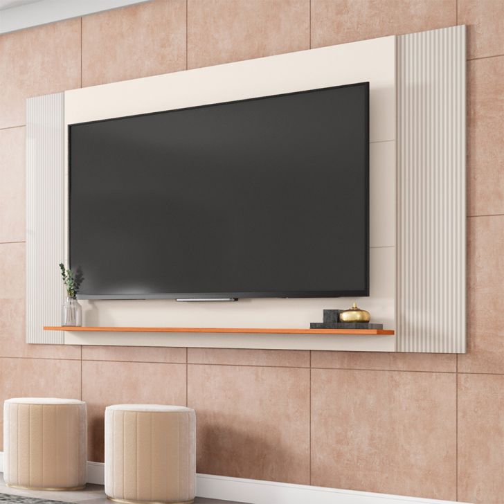 Painel Ripado Extensível para TV até 65 Polegadas Mondrian Off White e Freijó