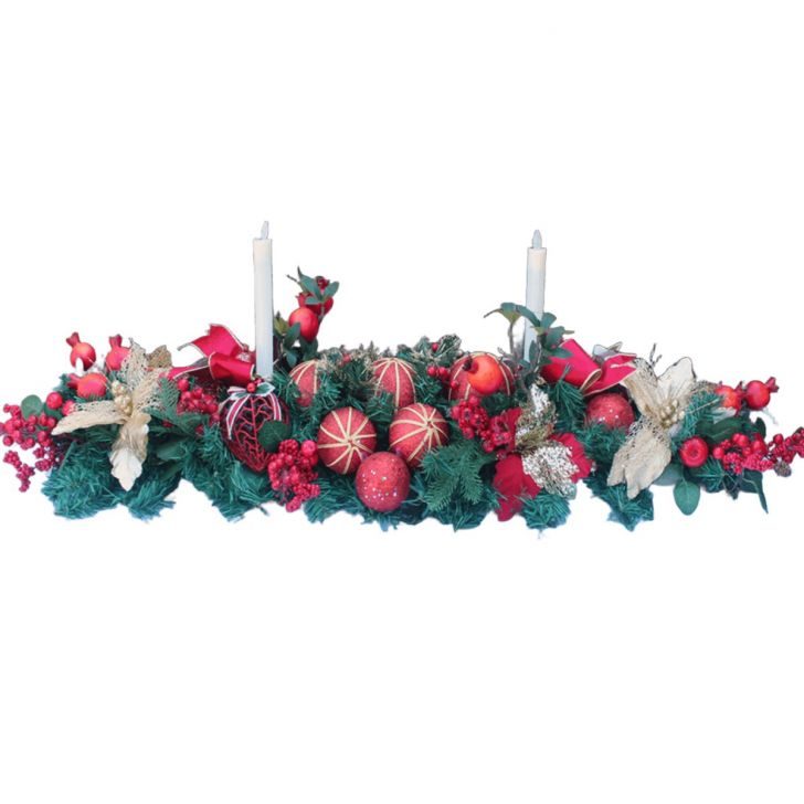 Decoração Arranjo De Mesa Natalino Bola Velas Castiçal 120cm