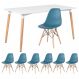 Mesa de jantar retangular Eames 80 x 140 cm branco + 6 cadeiras Eiffel DSW Turquesa