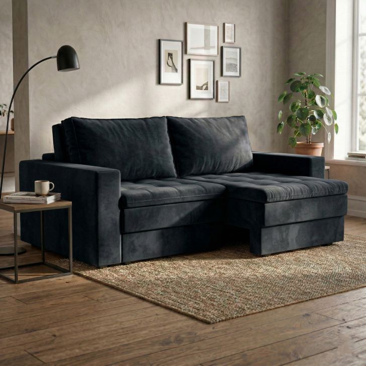Sofá 3 Lugares Retrátil Berna Suede Preto 210 Cm