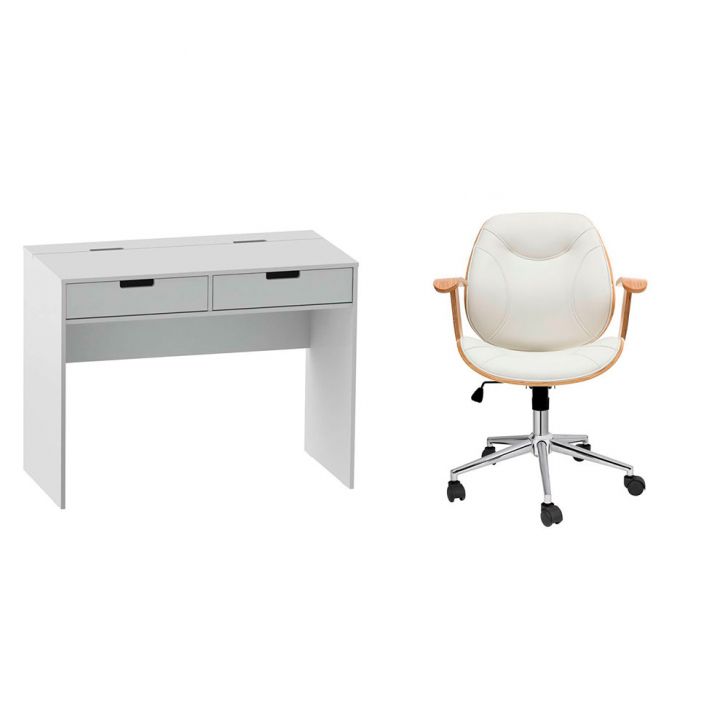 Conjunto de Mesa New com Cadeira de Escritório Diretor Giratória Antonella Branca