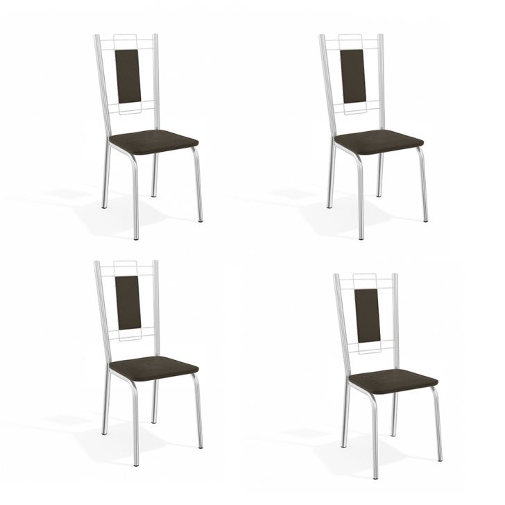 Conjunto com 4 Cadeiras de Cozinha Florença Cromado e Marrom