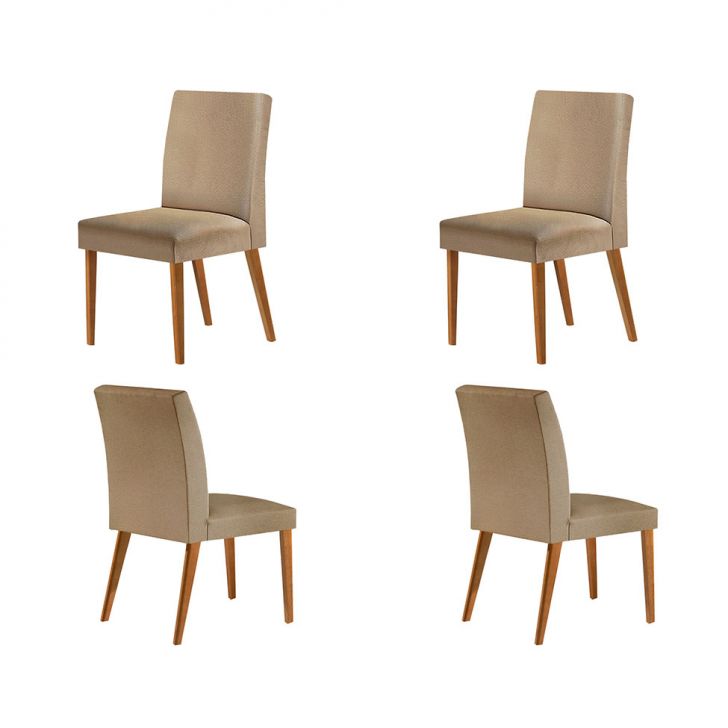 Conjunto com 4 Cadeiras Atenas Linho Capuccino e Madeira