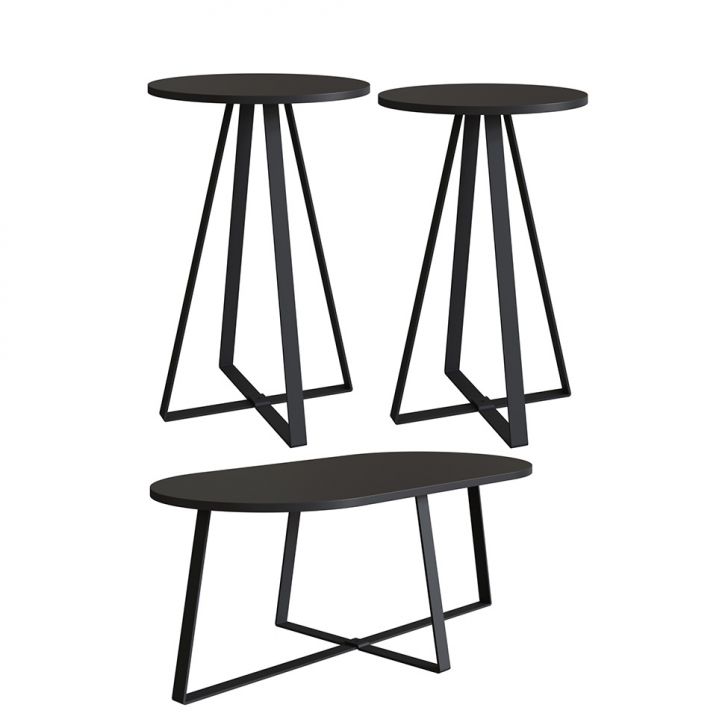 Conjunto com 2 Mesas Laterais e 1 de Centro Boro Preto