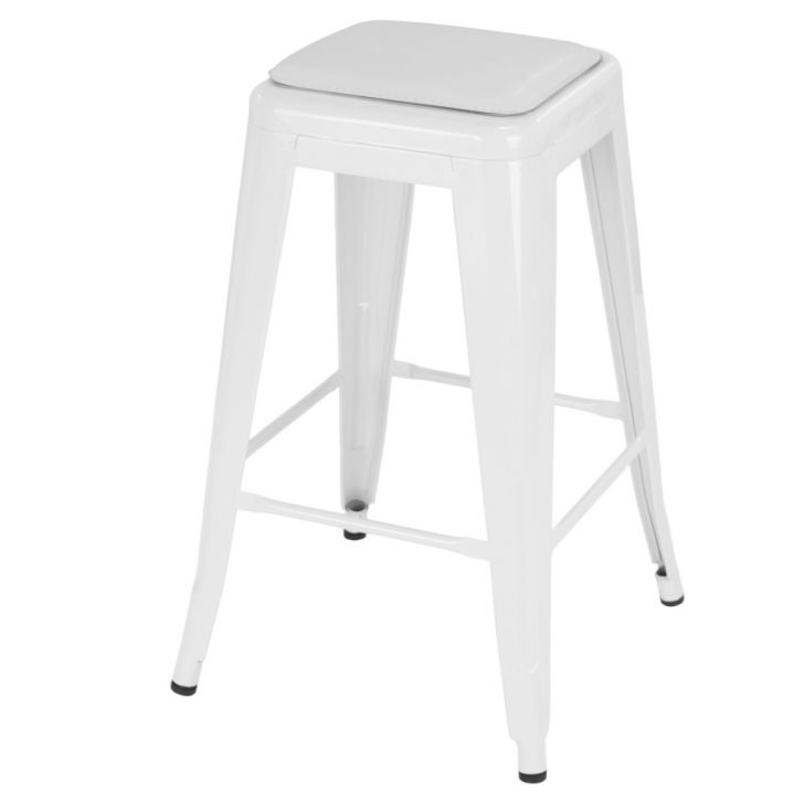 Banqueta média Iron Tolix 66 cm design industrial com almofada Branco com almofada branca