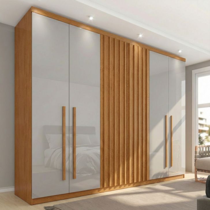 Guarda-roupa Casal Torino 100% Mdf 6 Portas 4 Gavetas Naturalle E Off White
