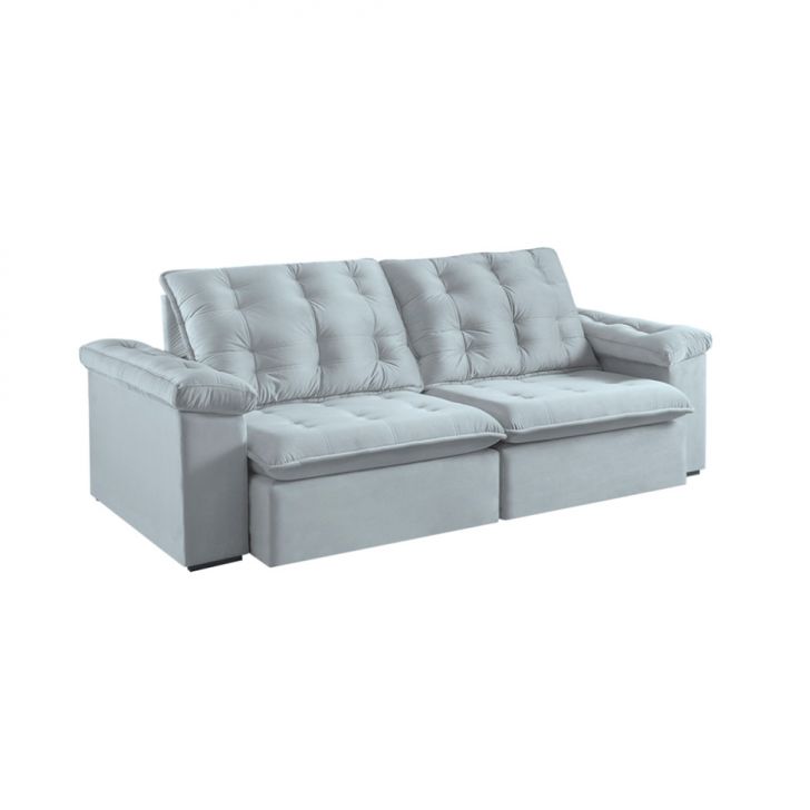 Image of Sofá 3 Lugares Retrátil E Reclinável Itaguaí Veludo Cinza 236 Cm PLA-SO290UP96NFFMOB