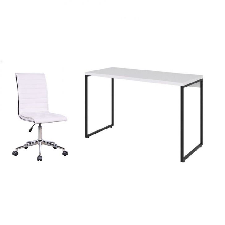 Conjunto de Mesa Studio 120 cm com Cadeira de Escritório Secretária Giratória Marilyn Branca