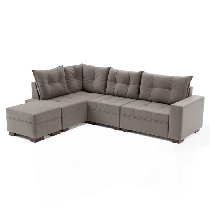 Sofá De Canto 7 Lugares Glória Suede Cinza